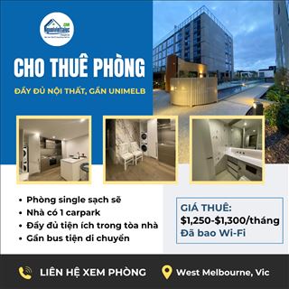 Cho thuê phòng đầy đủ nội thất, vị trí thuận tiện tại West Melbourne